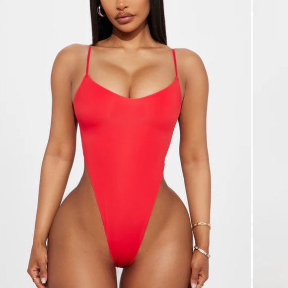 Fashion Nova Tops - FN BRAND NEW Wilma Double Lined High Cut Bodysuit - Red